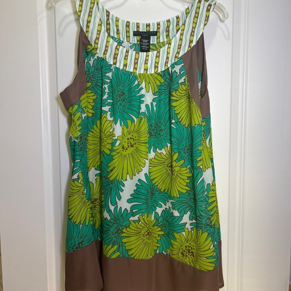 Apostrophe Green and Brown Patterned Top